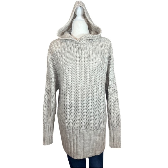 H&M Alpaca Wool Blend Chunky Knit Hooded Tunic Pullover Sweater Beige Medium - Picture 13 of 15